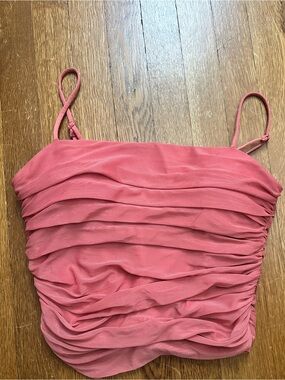 Express Pink Ruched Spaghetti Strap Crop Top